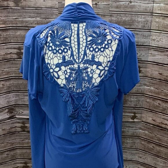 SUSAN LAWRENCE Bright Blue Blouse with Lace Back - Picture 5 of 8